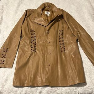 Leather lace up detail coat